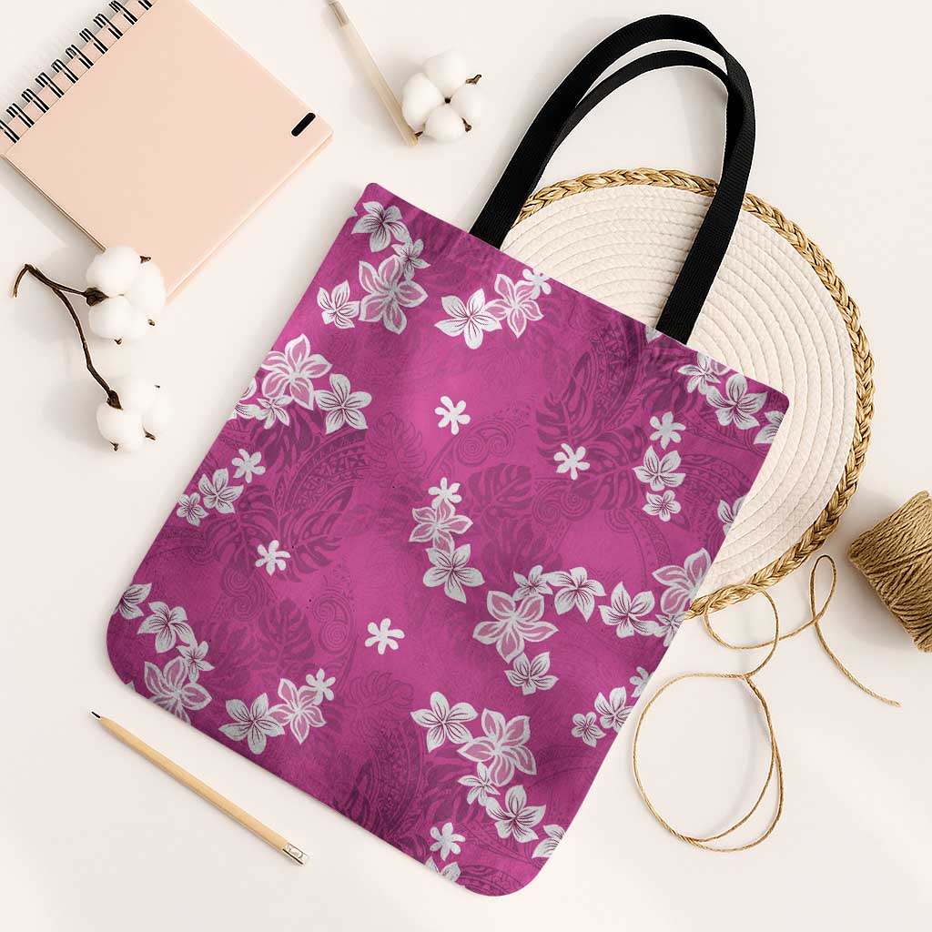Hawaii Monstera Deliciosa Tote Bag Pink Plumeria Polynesian Pattern LT05 Black Strap One Size Pink - Polynesian Pride