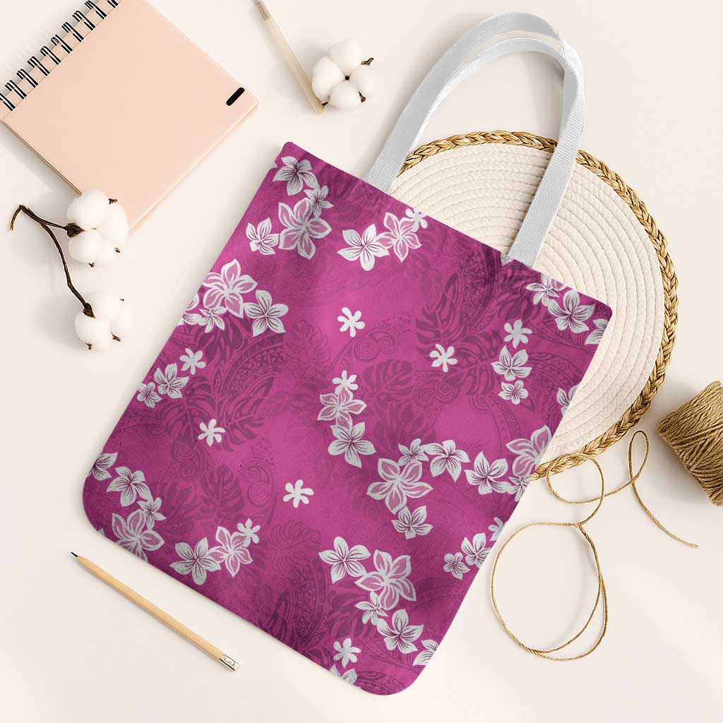 Hawaii Monstera Deliciosa Tote Bag Pink Plumeria Polynesian Pattern - Polynesian Pride