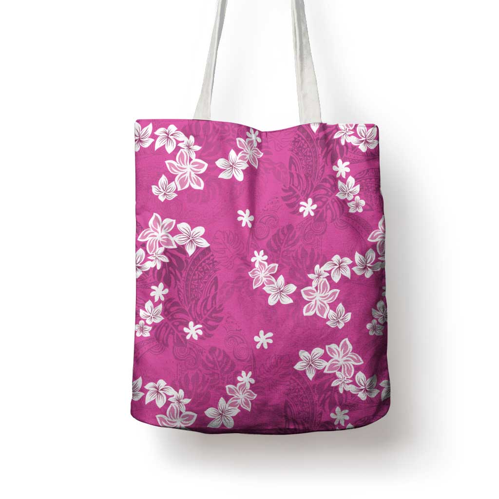 Hawaii Monstera Deliciosa Tote Bag Pink Plumeria Polynesian Pattern - Polynesian Pride