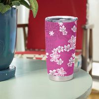 Hawaii Monstera Deliciosa Tumbler Cup Pink Plumeria Polynesian Pattern - Polynesian Pride