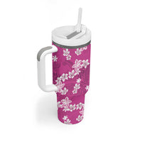 Hawaii Monstera Deliciosa Tumbler With Handle Pink Plumeria Polynesian Pattern - Polynesian Pride