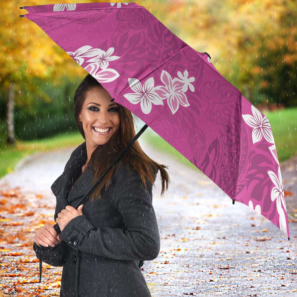 Hawaii Monstera Deliciosa Umbrella Pink Plumeria Polynesian Pattern - Polynesian Pride