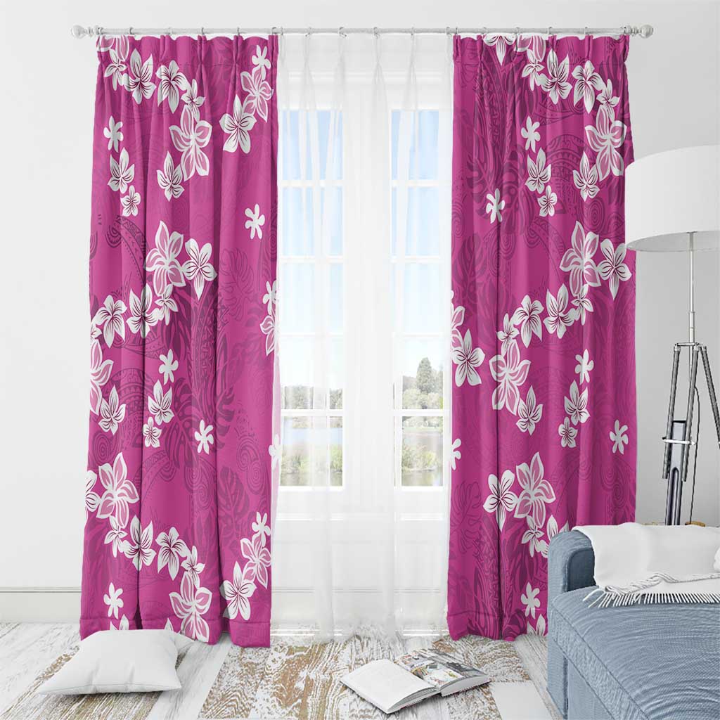 Hawaii Monstera Deliciosa Window Curtain Pink Plumeria Polynesian Pattern - Polynesian Pride