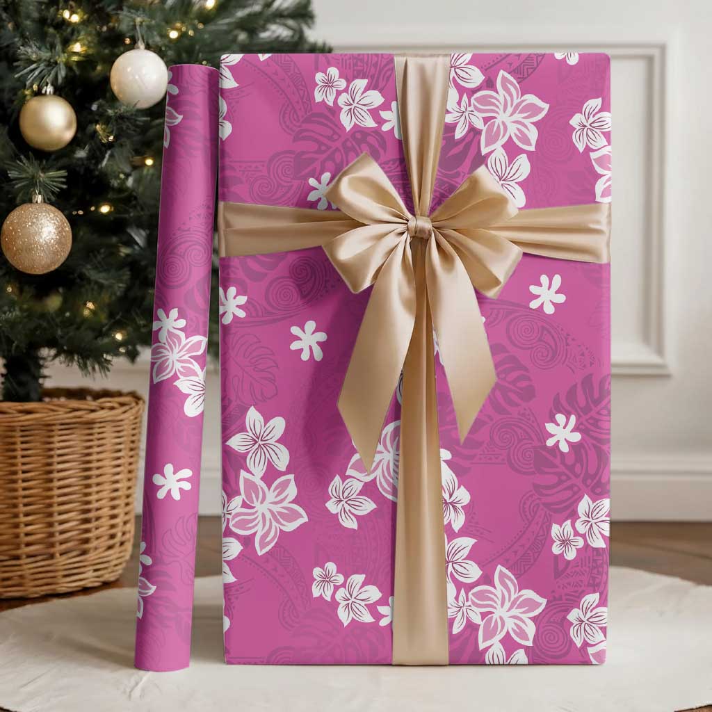 Hawaii Monstera Deliciosa Wrapping Paper Pink Plumeria Polynesian Pattern - Polynesian Pride