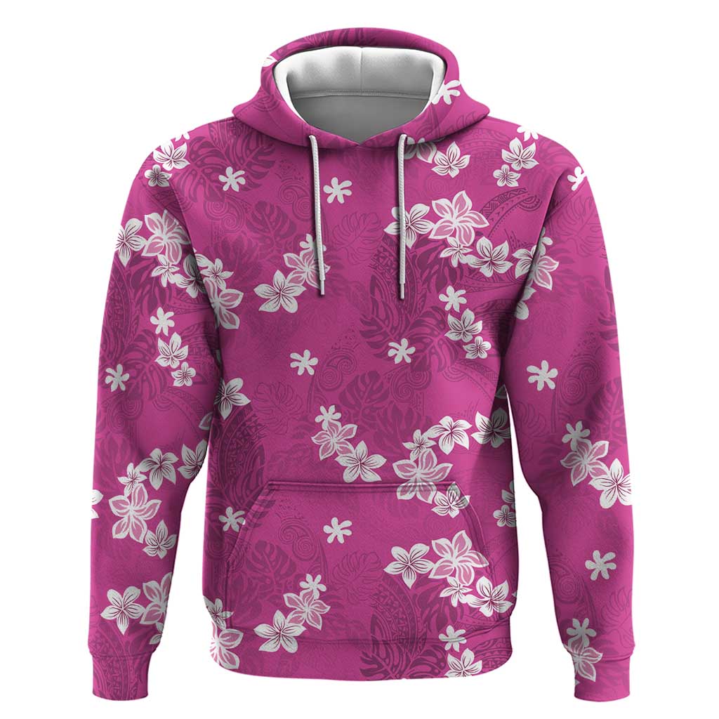 Hawaii Monstera Deliciosa Zip Hoodie Pink Plumeria Polynesian Pattern - Polynesian Pride