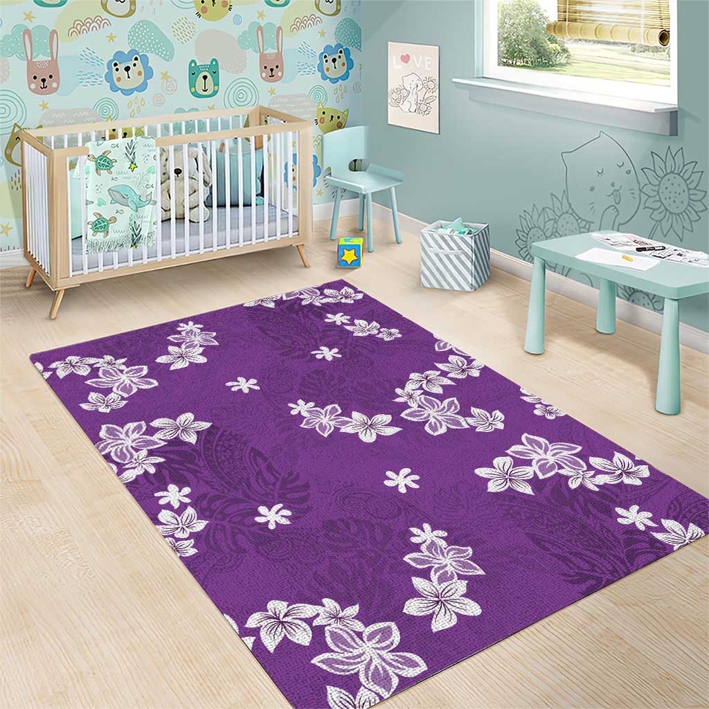 Hawaii Monstera Deliciosa Area Rug Purple Plumeria Polynesian Pattern - Polynesian Pride