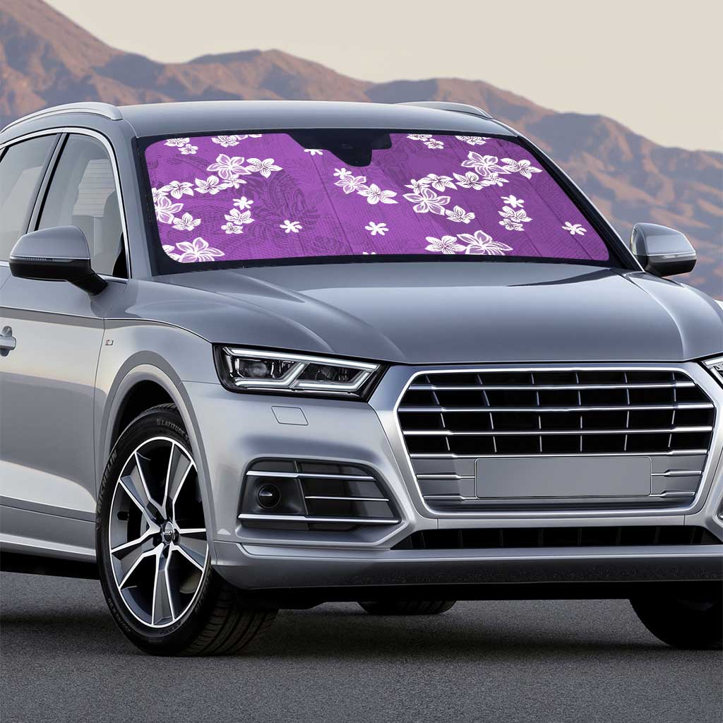 Hawaii Monstera Deliciosa Auto Sun Shade Purple Plumeria Polynesian Pattern - Polynesian Pride