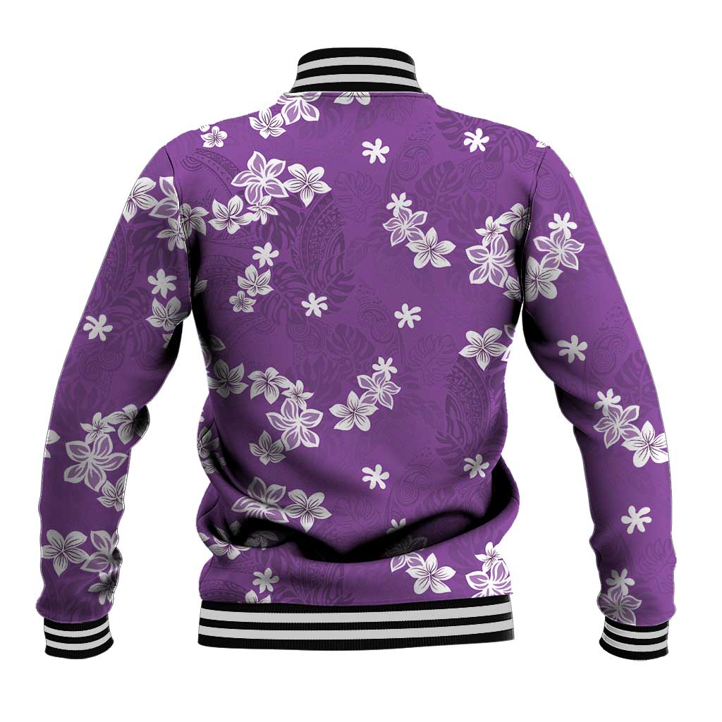 Hawaii Monstera Deliciosa Baseball Jacket Purple Plumeria Polynesian Pattern - Polynesian Pride