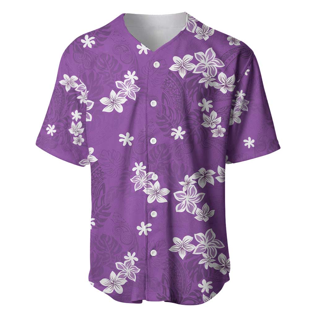 Hawaii Monstera Deliciosa Baseball Jersey Purple Plumeria Polynesian Pattern - Polynesian Pride