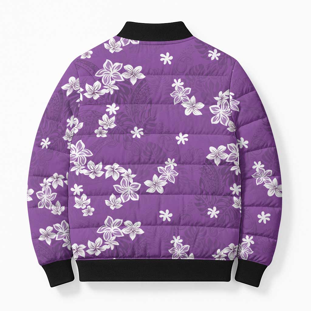 Hawaii Monstera Deliciosa Bomber Puffer Jacket Purple Plumeria Polynesian Pattern - Polynesian Pride