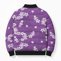Hawaii Monstera Deliciosa Bomber Puffer Jacket Purple Plumeria Polynesian Pattern - Polynesian Pride