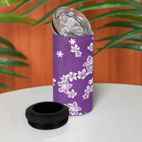 Hawaii Monstera Deliciosa 4 in 1 Can Cooler Tumbler Purple Plumeria Polynesian Pattern - Polynesian Pride