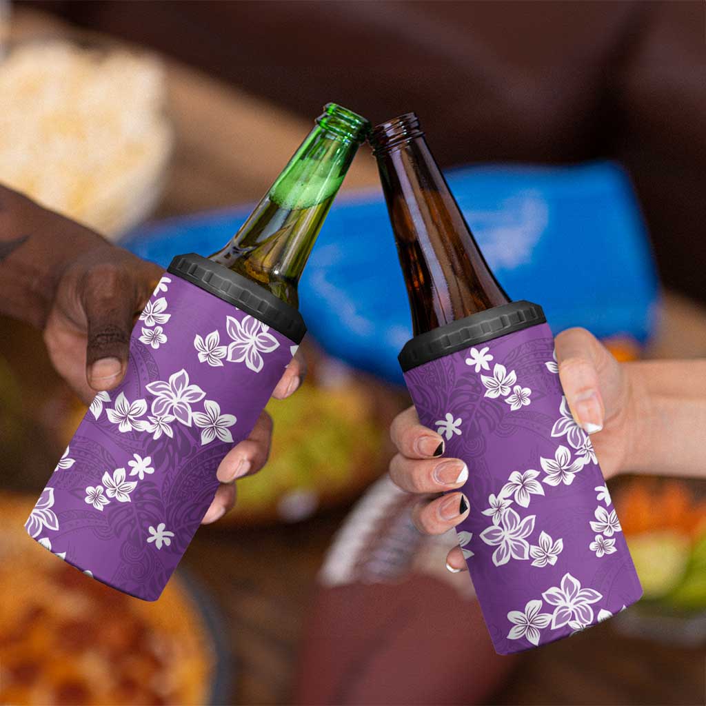 Hawaii Monstera Deliciosa 4 in 1 Can Cooler Tumbler Purple Plumeria Polynesian Pattern - Polynesian Pride