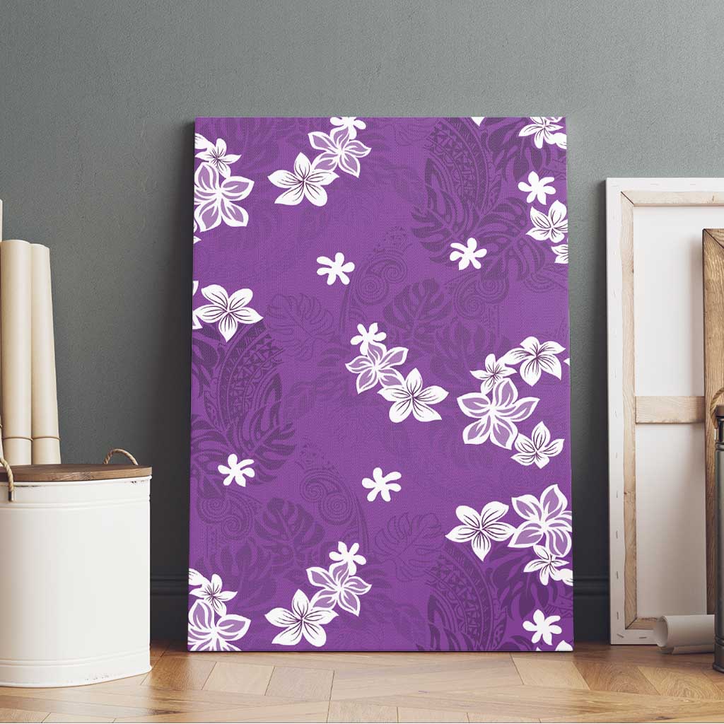 Hawaii Monstera Deliciosa Canvas Wall Art Purple Plumeria Polynesian Pattern - Polynesian Pride