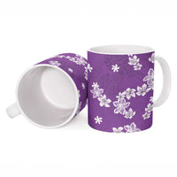 Hawaii Monstera Deliciosa Ceramic Mug Purple Plumeria Polynesian Pattern - Polynesian Pride