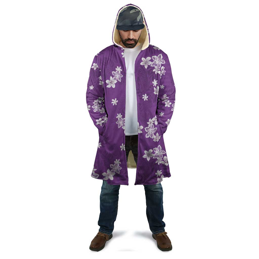 Hawaii Monstera Deliciosa Cloak Purple Plumeria Polynesian Pattern - Polynesian Pride