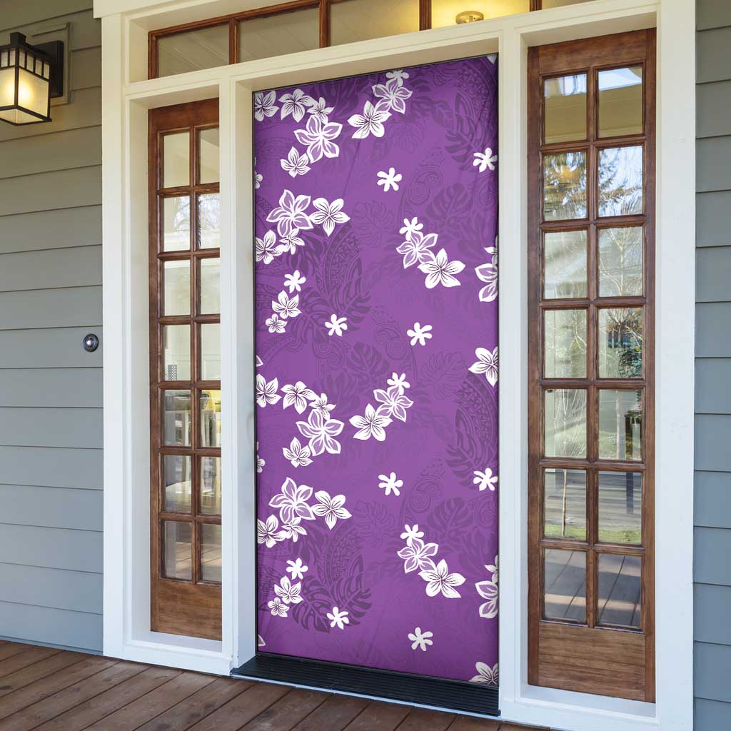 Hawaii Monstera Deliciosa Door Cover Purple Plumeria Polynesian Pattern - Polynesian Pride