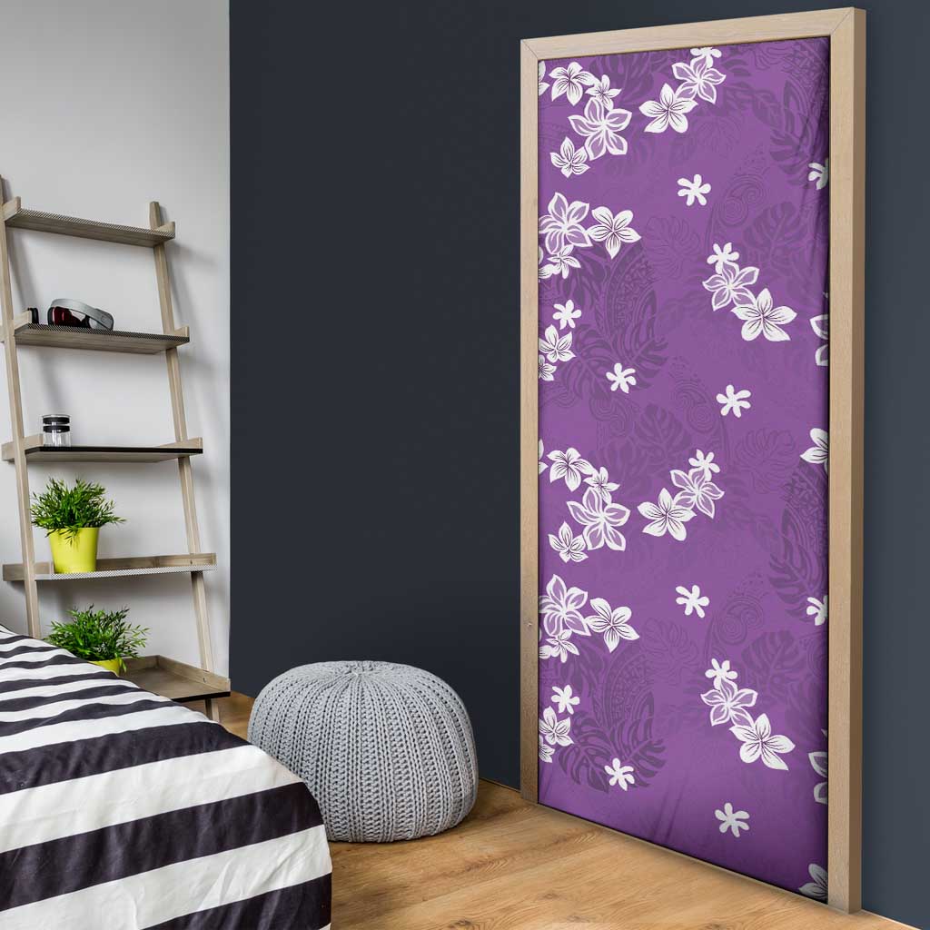 Hawaii Monstera Deliciosa Door Cover Purple Plumeria Polynesian Pattern - Polynesian Pride