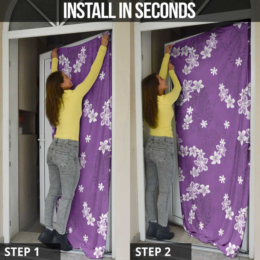 Hawaii Monstera Deliciosa Door Cover Purple Plumeria Polynesian Pattern - Polynesian Pride