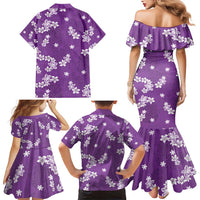 Hawaii Monstera Deliciosa Family Matching Mermaid Dress and Hawaiian Shirt Purple Plumeria Polynesian Pattern - Polynesian Pride