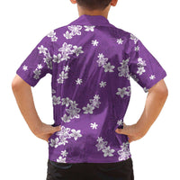 Hawaii Monstera Deliciosa Family Matching Off The Shoulder Long Sleeve Dress and Hawaiian Shirt Purple Plumeria Polynesian Pattern - Polynesian Pride