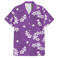 Hawaii Monstera Deliciosa Family Matching Off The Shoulder Long Sleeve Dress and Hawaiian Shirt Purple Plumeria Polynesian Pattern - Polynesian Pride