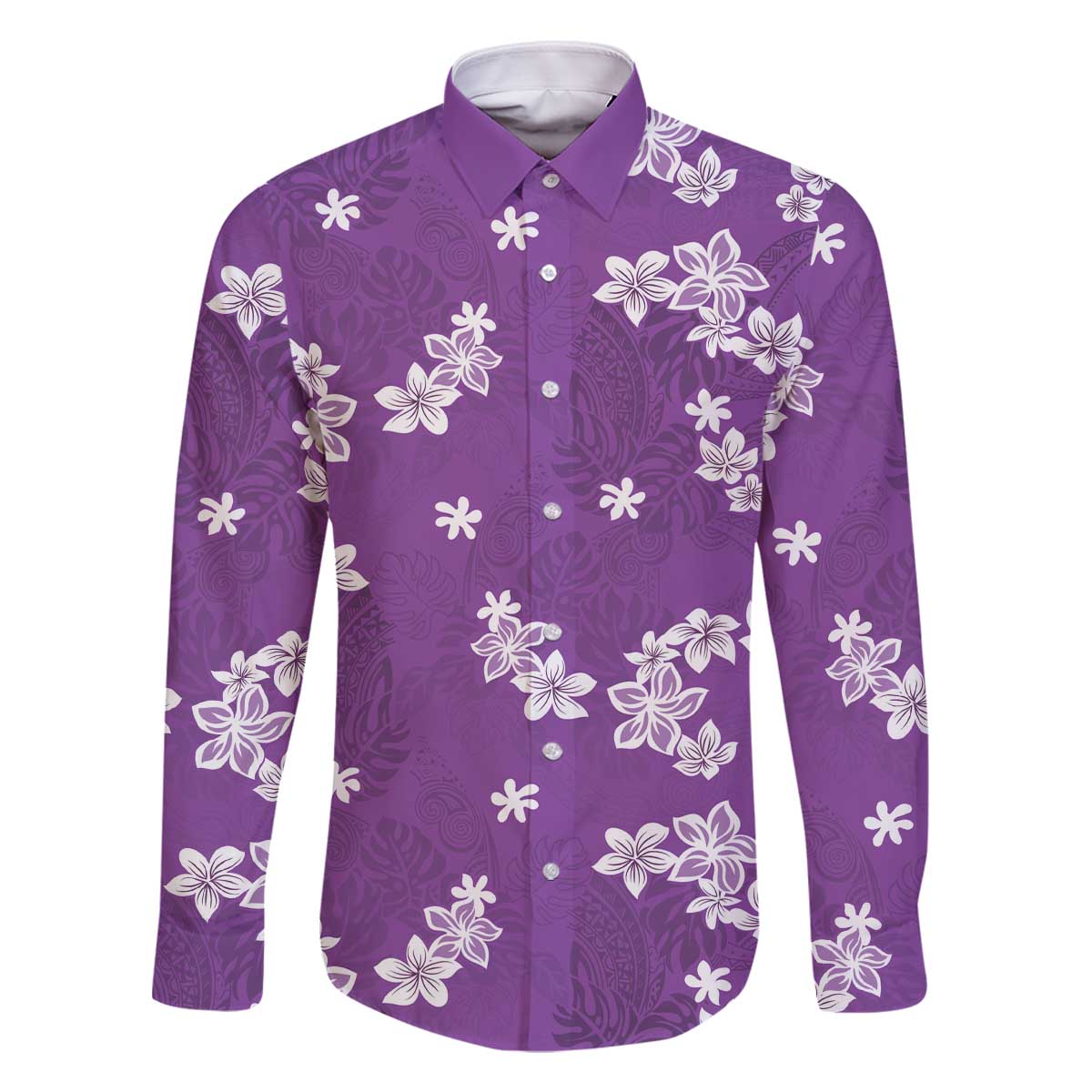 Hawaii Monstera Deliciosa Family Matching Off The Shoulder Long Sleeve Dress and Hawaiian Shirt Purple Plumeria Polynesian Pattern - Polynesian Pride