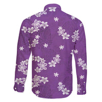 Hawaii Monstera Deliciosa Family Matching Off Shoulder Short Dress and Hawaiian Shirt Purple Plumeria Polynesian Pattern - Polynesian Pride