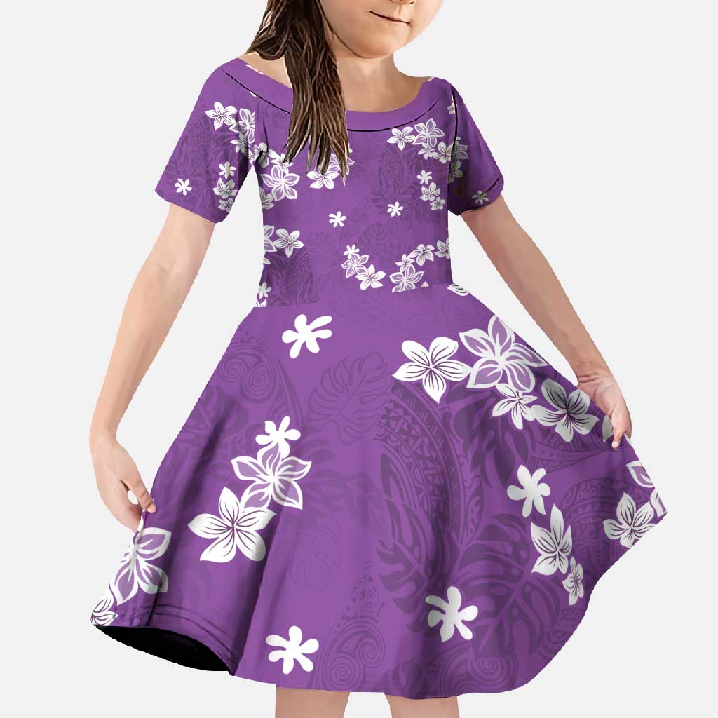 Hawaii Monstera Deliciosa Family Matching Summer Maxi Dress and Hawaiian Shirt Purple Plumeria Polynesian Pattern - Polynesian Pride