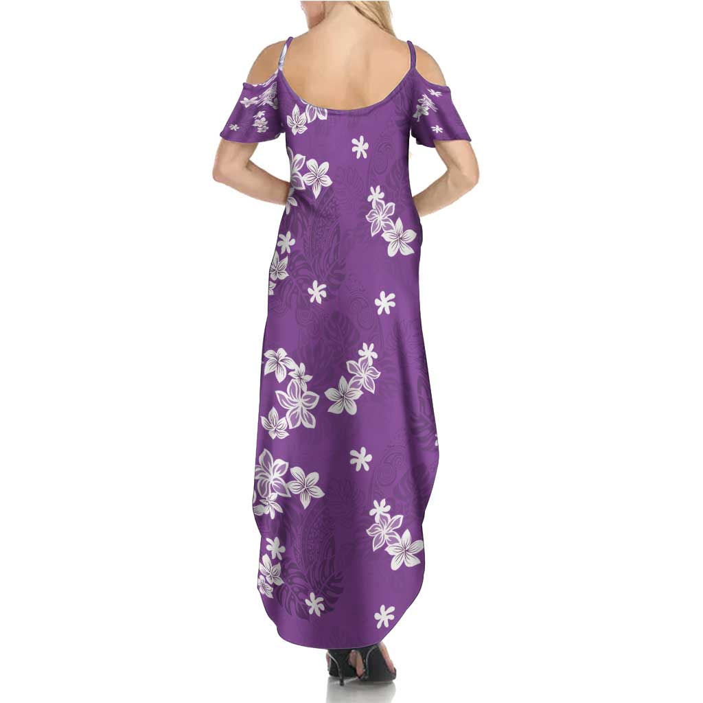 Hawaii Monstera Deliciosa Family Matching Summer Maxi Dress and Hawaiian Shirt Purple Plumeria Polynesian Pattern - Polynesian Pride