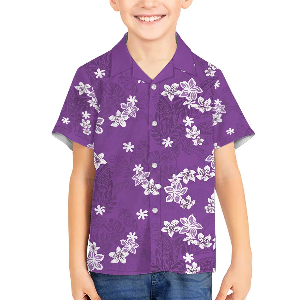 Hawaii Monstera Deliciosa Family Matching Summer Maxi Dress and Hawaiian Shirt Purple Plumeria Polynesian Pattern - Polynesian Pride