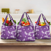 Hawaii Monstera Deliciosa Grocery Bag Purple Plumeria Polynesian Pattern - Polynesian Pride