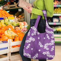 Hawaii Monstera Deliciosa Grocery Bag Purple Plumeria Polynesian Pattern - Polynesian Pride