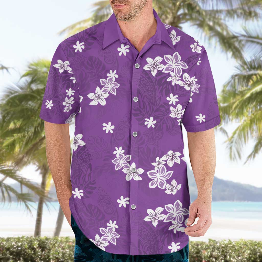 Hawaii Monstera Deliciosa Hawaiian Shirt Purple Plumeria Polynesian Pattern - Polynesian Pride