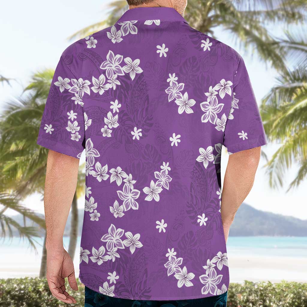 Hawaii Monstera Deliciosa Hawaiian Shirt Purple Plumeria Polynesian Pattern - Polynesian Pride