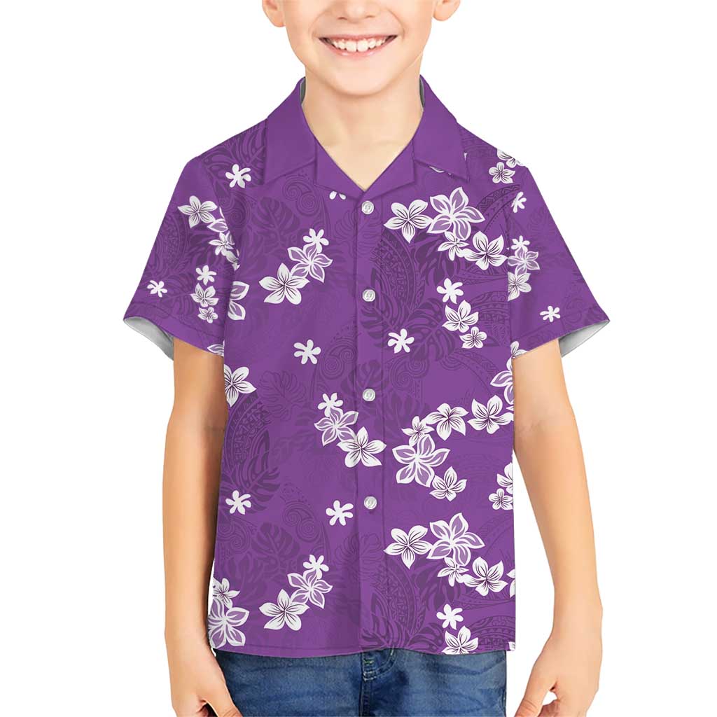 Hawaii Monstera Deliciosa Hawaiian Shirt Purple Plumeria Polynesian Pattern - Polynesian Pride