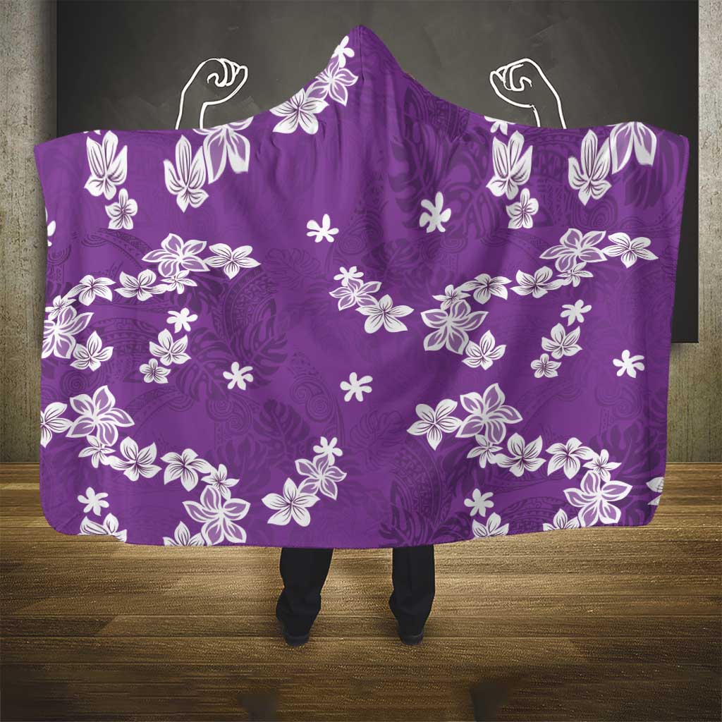 Hawaii Monstera Deliciosa Hooded Blanket Purple Plumeria Polynesian Pattern - Polynesian Pride