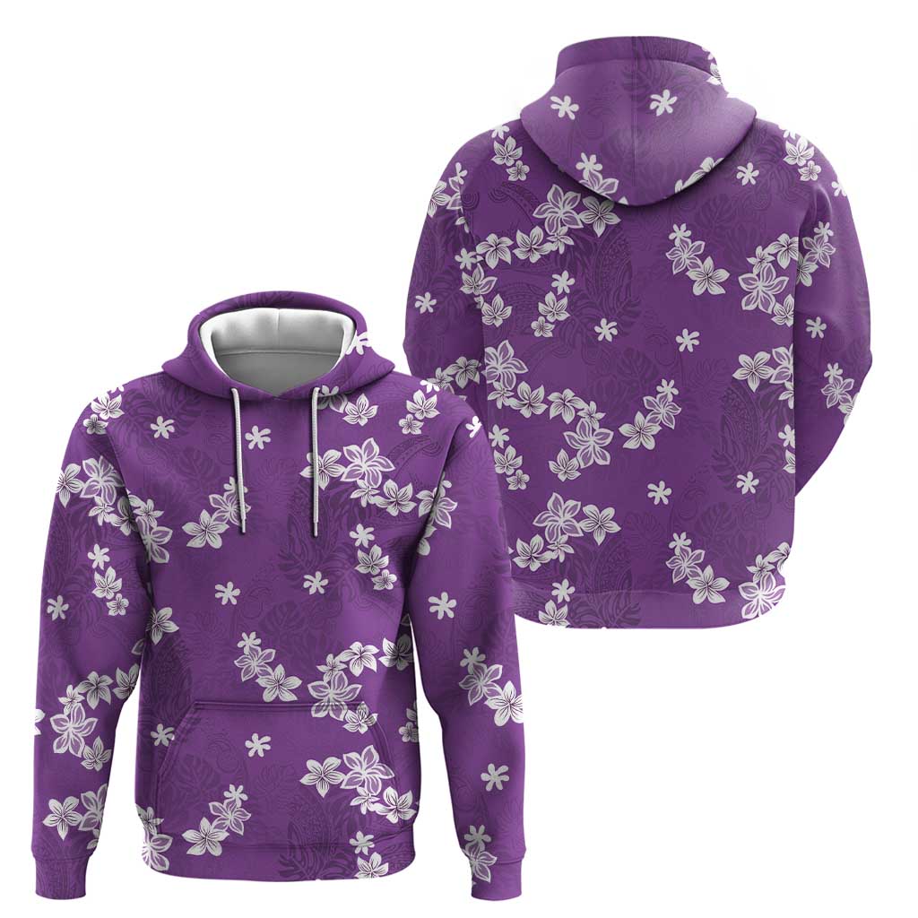Hawaii Monstera Deliciosa Hoodie Purple Plumeria Polynesian Pattern - Polynesian Pride