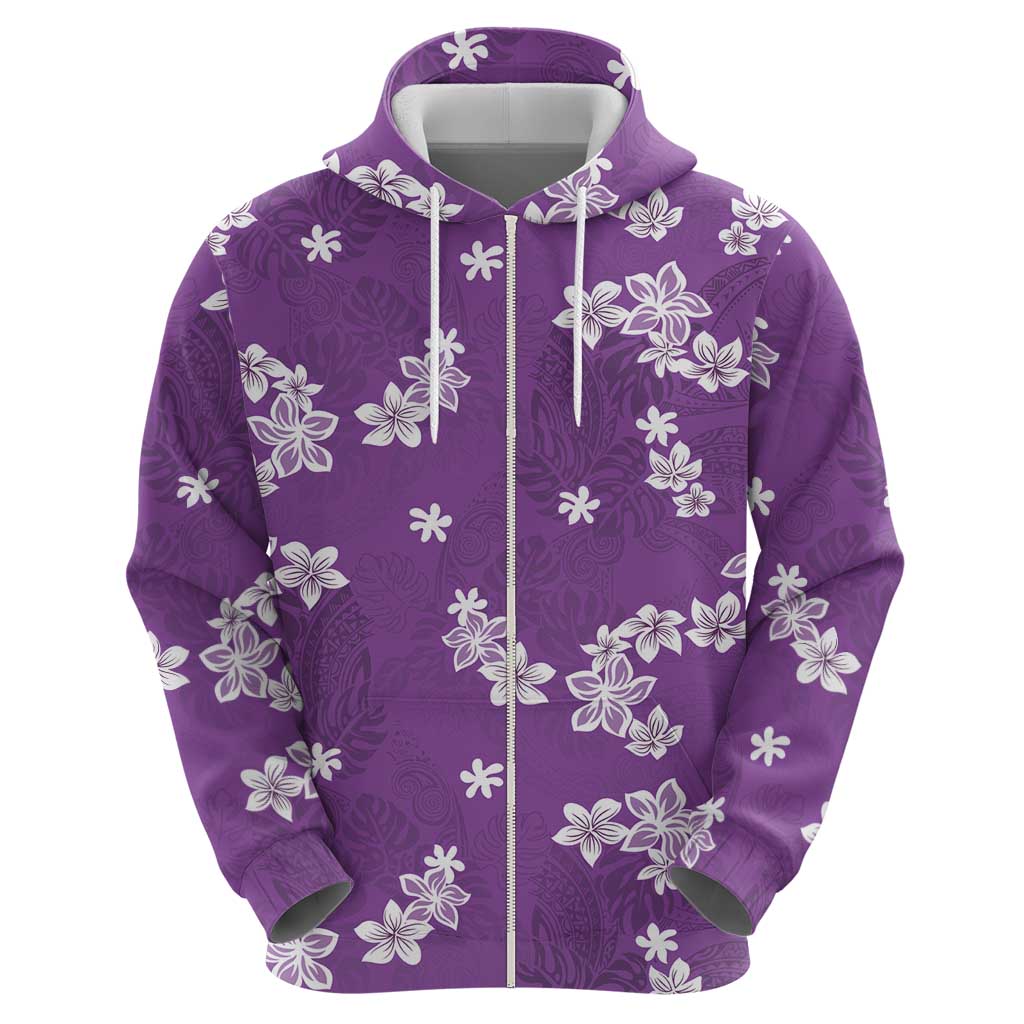 Hawaii Monstera Deliciosa Hoodie Purple Plumeria Polynesian Pattern - Polynesian Pride