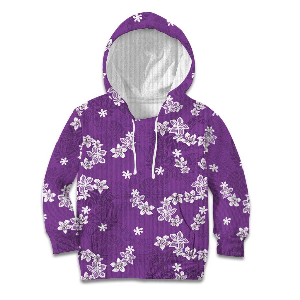 Hawaii Monstera Deliciosa Kid Hoodie Purple Plumeria Polynesian Pattern - Polynesian Pride