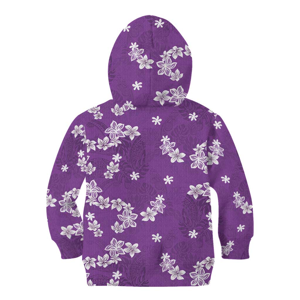 Hawaii Monstera Deliciosa Kid Hoodie Purple Plumeria Polynesian Pattern - Polynesian Pride