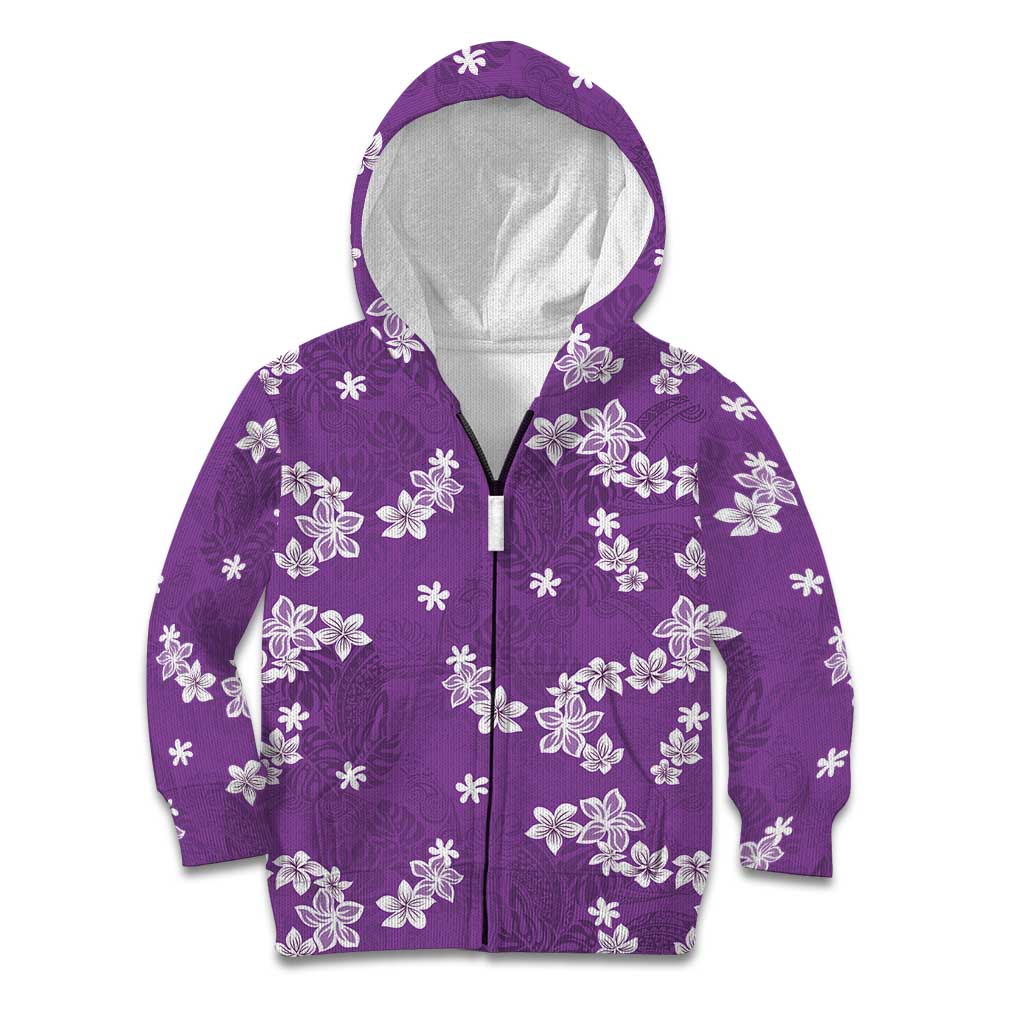 Hawaii Monstera Deliciosa Kid Hoodie Purple Plumeria Polynesian Pattern - Polynesian Pride
