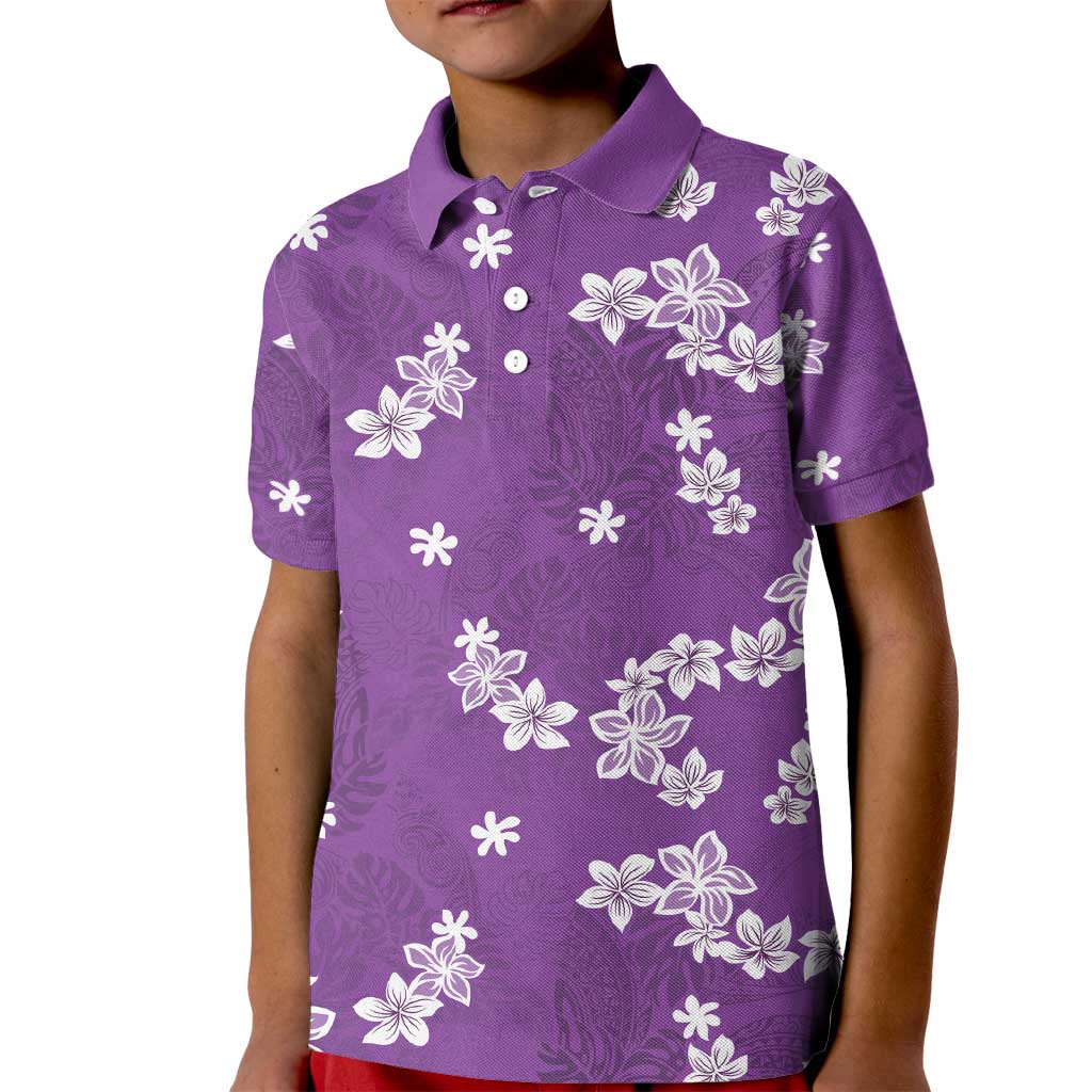 Hawaii Monstera Deliciosa Kid Polo Shirt Purple Plumeria Polynesian Pattern LT05 Kid Purple - Polynesian Pride