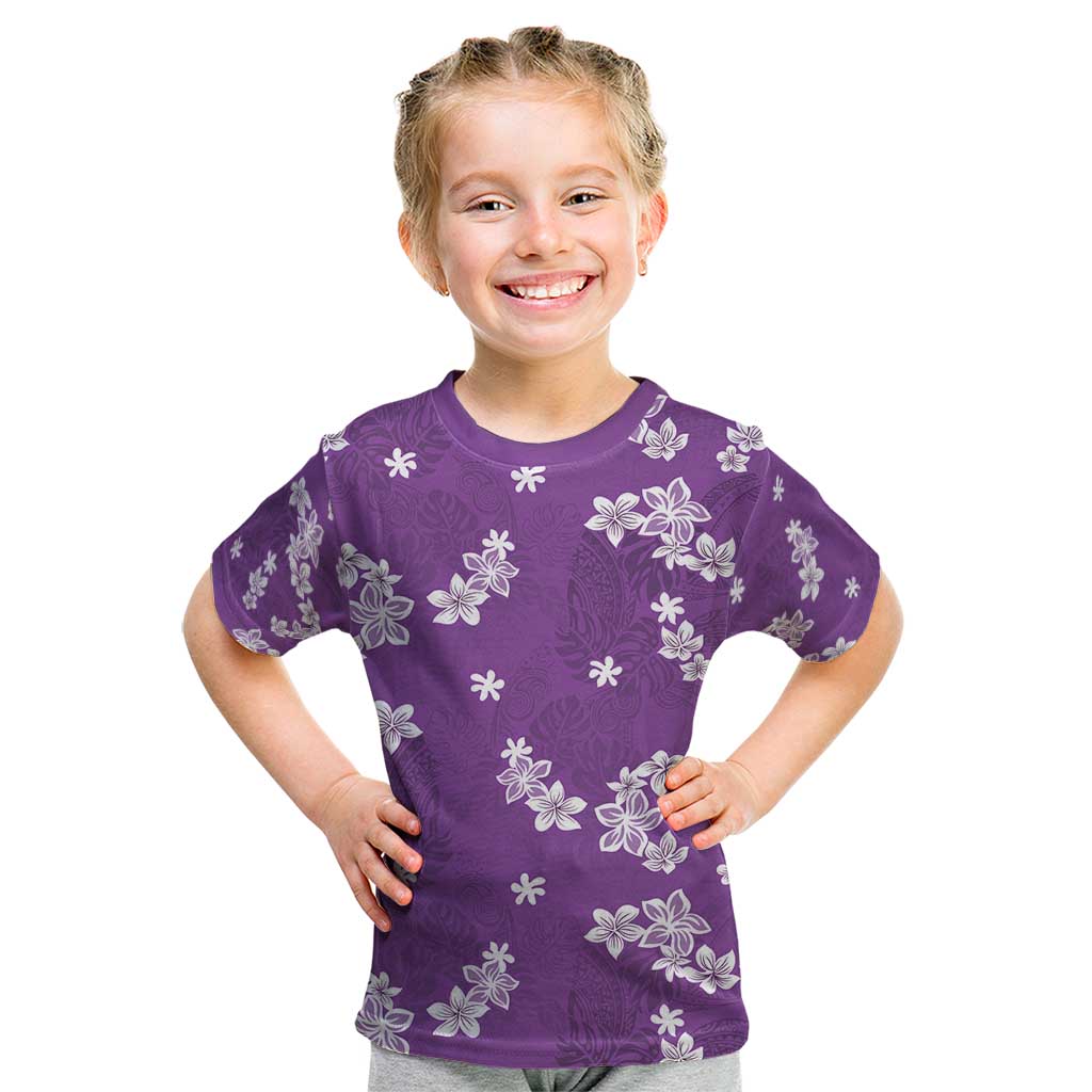 Hawaii Monstera Deliciosa Kid T Shirt Purple Plumeria Polynesian Pattern LT05 Purple - Polynesian Pride
