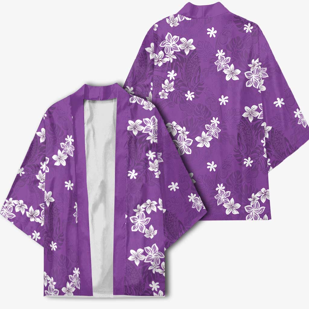 Hawaii Monstera Deliciosa Kimono Purple Plumeria Polynesian Pattern - Polynesian Pride