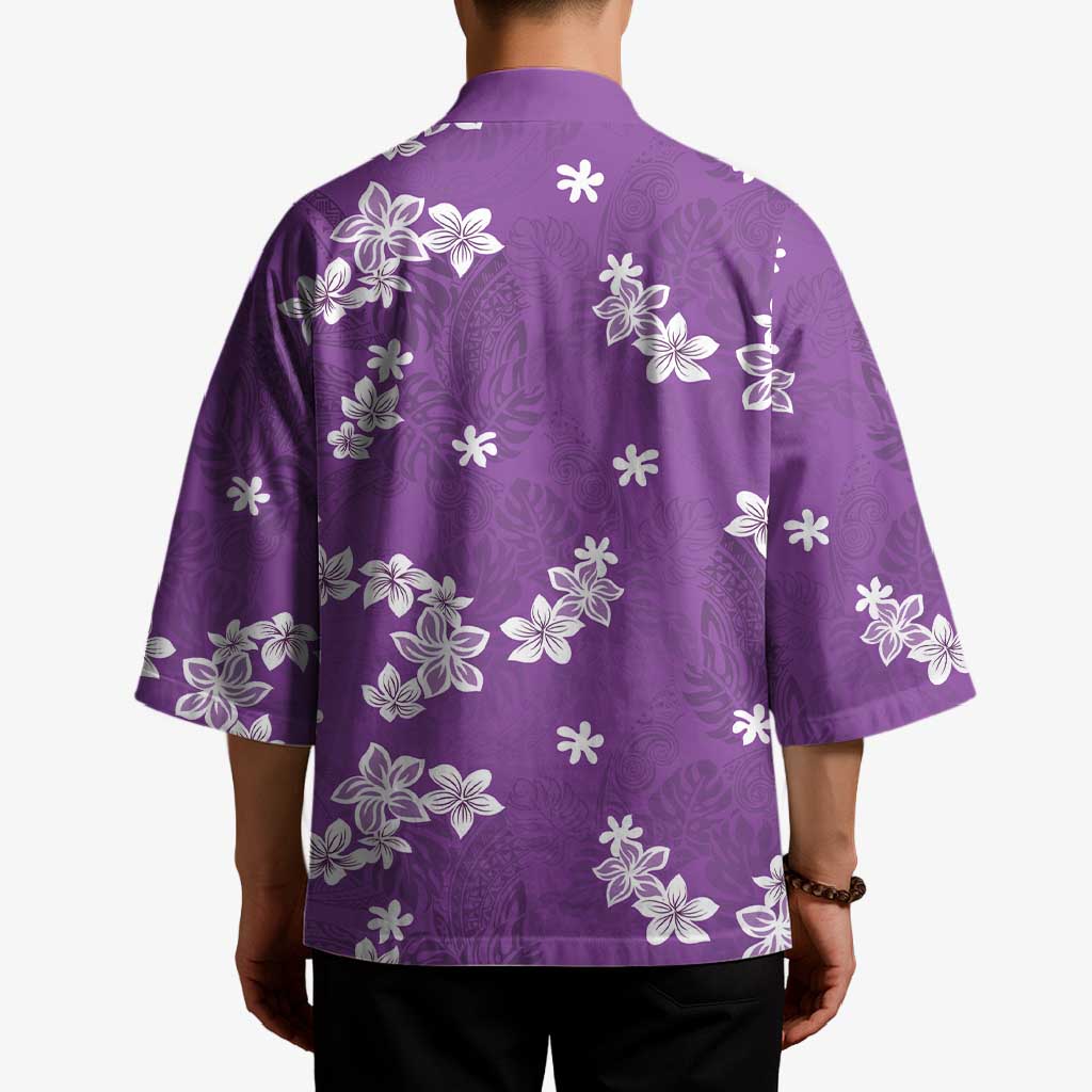Hawaii Monstera Deliciosa Kimono Purple Plumeria Polynesian Pattern - Polynesian Pride