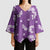 Hawaii Monstera Deliciosa Kimono Sleeve Blouse Purple Plumeria Polynesian Pattern - Polynesian Pride