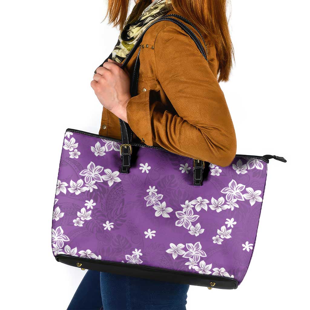 Hawaii Monstera Deliciosa Leather Tote Bag Purple Plumeria Polynesian Pattern LT05 Purple - Polynesian Pride