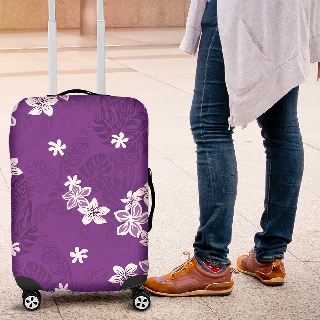 Hawaii Monstera Deliciosa Luggage Cover Purple Plumeria Polynesian Pattern - Polynesian Pride