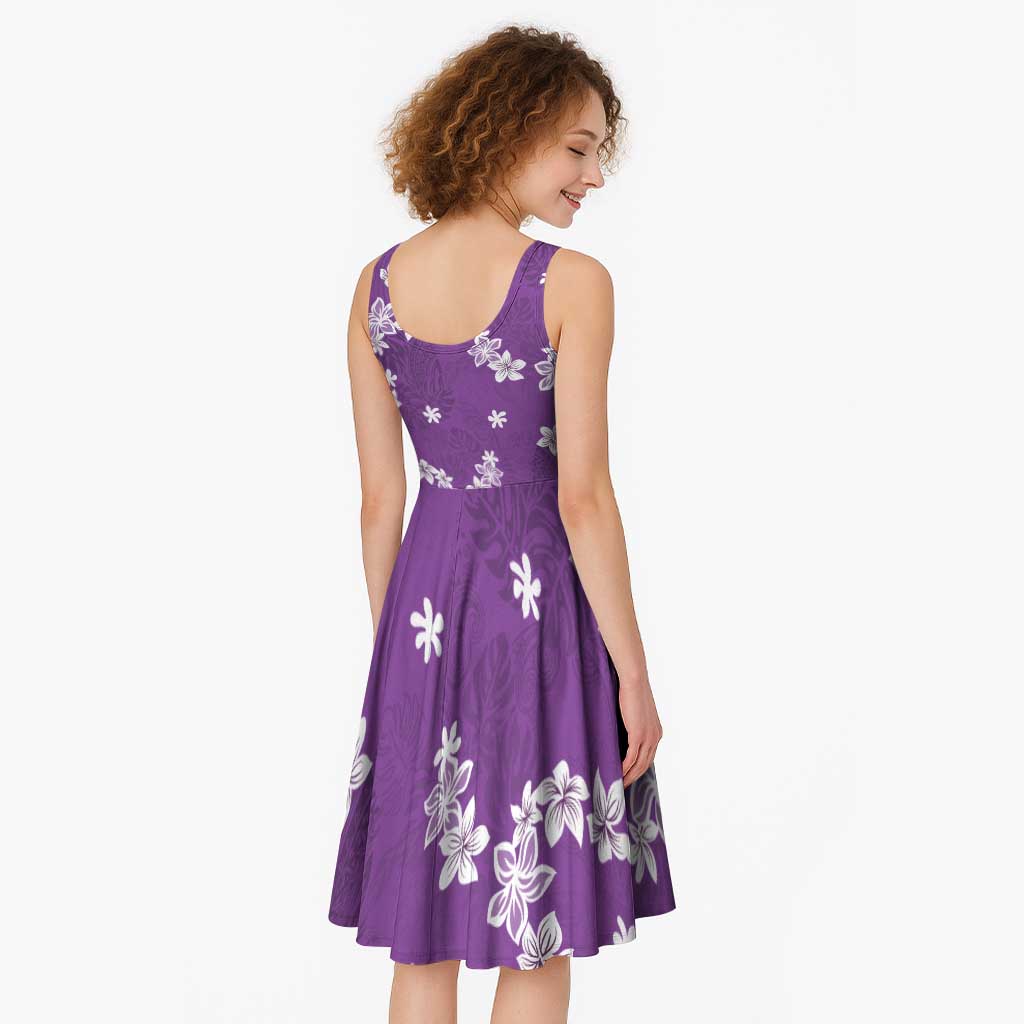 Hawaii Monstera Deliciosa Midi Dress Purple Plumeria Polynesian Pattern - Polynesian Pride